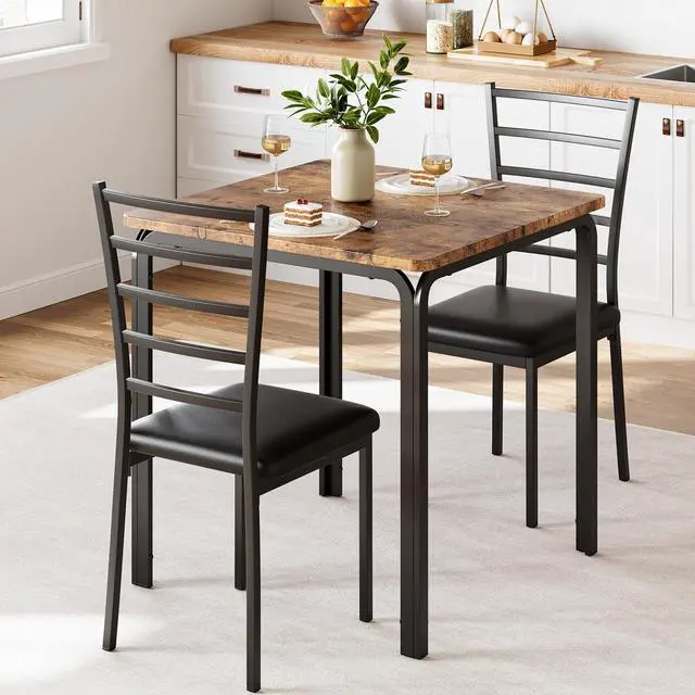 Main image of 3-Piece Kitchen Dining Room Table Chair Set for Small Space, Indoor Modern Dinette Set for 2, Square Dinner Table Set for Dinette, Breakfast (Rustic Brown)