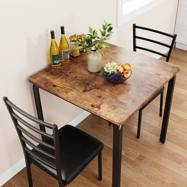 Alt view image 2 of 6 - 3-Piece Kitchen Dining Room Table Chair Set for Small Space, Indoor Modern Dinette Set for 2, Square Dinner Table Set for Dinette, Breakfast (Rustic Brown)