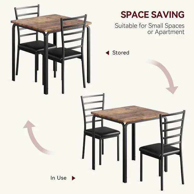 Alt view image 5 of 6 - 3-Piece Kitchen Dining Room Table Chair Set for Small Space, Indoor Modern Dinette Set for 2, Square Dinner Table Set for Dinette, Breakfast (Rustic Brown)