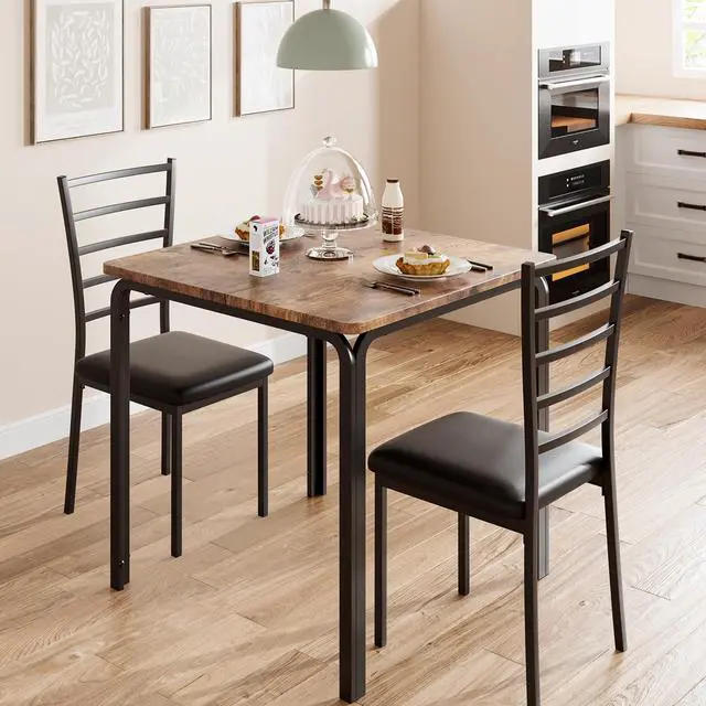 Alt view image 6 of 6 - 3-Piece Kitchen Dining Room Table Chair Set for Small Space, Indoor Modern Dinette Set for 2, Square Dinner Table Set for Dinette, Breakfast (Rustic Brown)