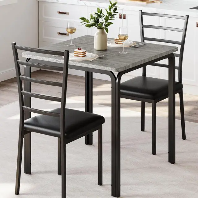 Main image of 3-Piece Kitchen Dining Room Table Chair Set for Small Space, Indoor Modern Dinette Set for 2, Square Dinner Table Set for Dinette, Breakfast (Oak, Dining Table with 2 Chairs)
