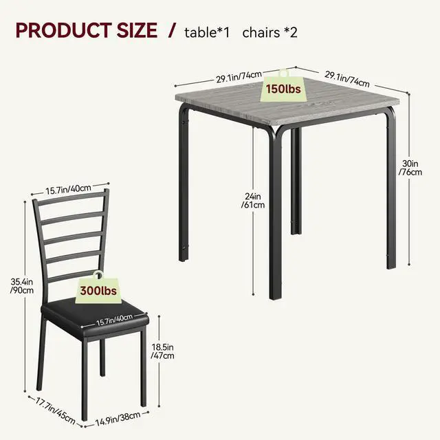 Alt view image 3 of 6 - 3-Piece Kitchen Dining Room Table Chair Set for Small Space, Indoor Modern Dinette Set for 2, Square Dinner Table Set for Dinette, Breakfast (Oak, Dining Table with 2 Chairs)