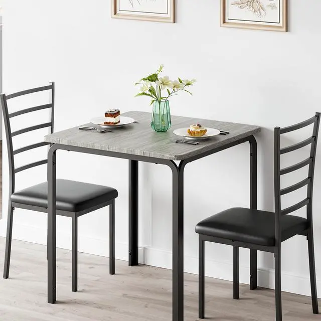 Alt view image 4 of 6 - 3-Piece Kitchen Dining Room Table Chair Set for Small Space, Indoor Modern Dinette Set for 2, Square Dinner Table Set for Dinette, Breakfast (Oak, Dining Table with 2 Chairs)
