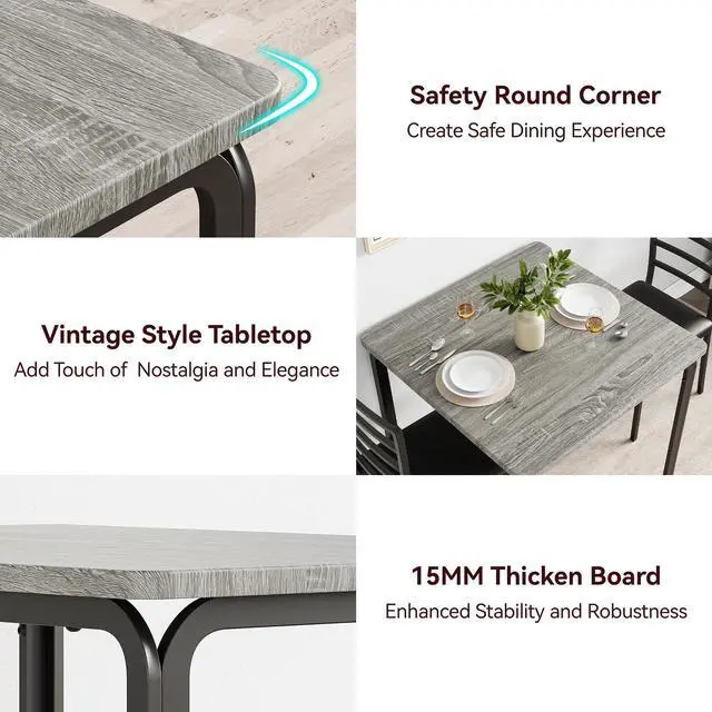Alt view image 5 of 6 - 3-Piece Kitchen Dining Room Table Chair Set for Small Space, Indoor Modern Dinette Set for 2, Square Dinner Table Set for Dinette, Breakfast (Oak, Dining Table with 2 Chairs)