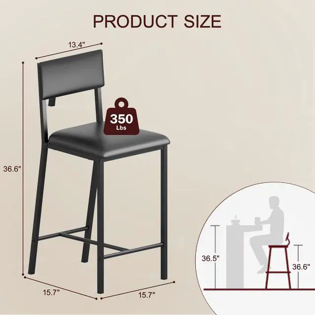 Alt view image 3 of 6 - Dining Chairs Set of 2 with Contemporary PU Upholstered, Ergonomic Backrest, Dining chair 330Lbs Weight Capacity, Dining Chairs Set for 2 with Metal Legs for Home Kitchen, Dining Room, Apartments