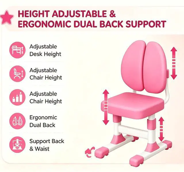 Alt view image 4 of 6 - Kids Desk and Chair Set, Height Adjustable Children Study Table and Chair, Desk for Kids, Toddler Writing Table with Bookstand and Storage Drawer, Mesa para Niños for Boys Girls