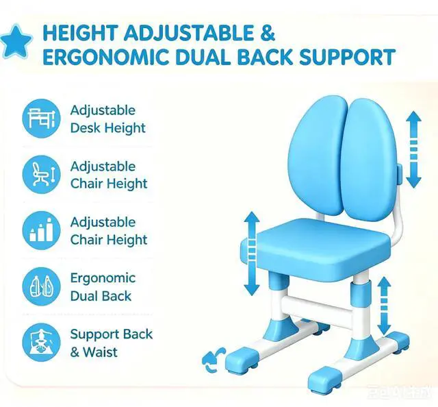 Alt view image 4 of 6 - Kids Desk and Chair Set, Height Adjustable Children Study Table and Chair, Desk for Kids, Toddler Writing Table with Bookstand and Storage Drawer, Mesa para Niños for Boys Girls