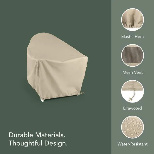 Alt view image 4 of 6 - Elite Outdoor Adirondack Chair Cover 300D Water-Resistant Polyester Patio Chair Protector with Drawcord Hem, Buckle Straps & Mesh Vent, 32W x 34D x 38H, Khaki