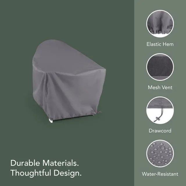Alt view image 5 of 6 - Elite Outdoor Adirondack Chair Cover 300D Water-Resistant Polyester Patio Chair Protector with Drawcord Hem, Buckle Straps & Mesh Vent, 32W x 34D x 38H, Charcoal
