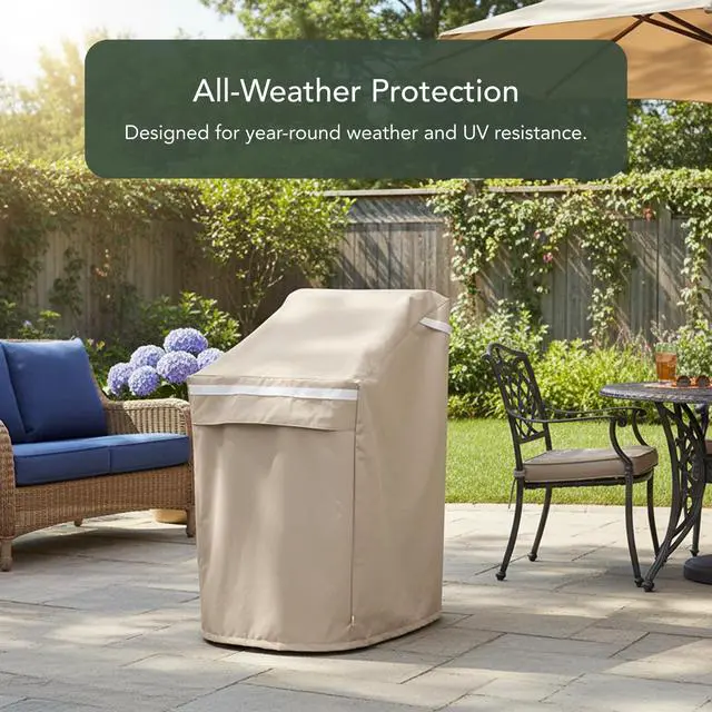 Alt view image 3 of 6 - Prestige Outdoor Stacking Chair Cover Heavy-Duty Polyester Patio Chair Protector, Water-Resistant, Drawcord Hem, Mesh Vents, Fits Most Garden & Deck Chairs, 26W x 28D x 48H, Clay
