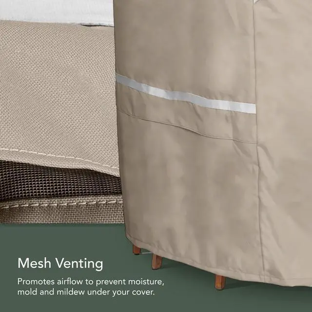 Alt view image 5 of 6 - Prestige Outdoor Stacking Chair Cover Heavy-Duty Polyester Patio Chair Protector, Water-Resistant, Drawcord Hem, Mesh Vents, Fits Most Garden & Deck Chairs, 26W x 28D x 48H, Clay