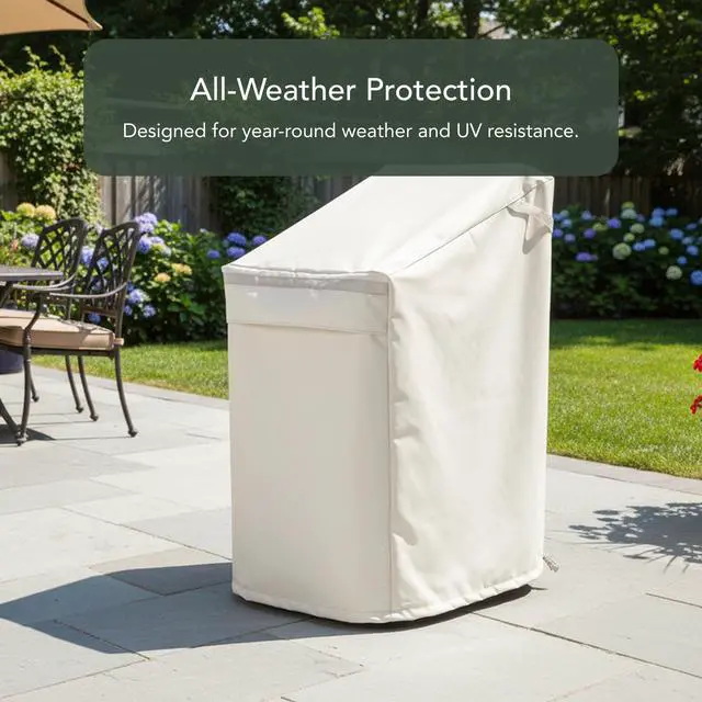 Alt view image 3 of 6 - Prestige Outdoor Stacking Chair Cover Heavy-Duty Polyester Patio Chair Protector, Water-Resistant, Drawcord Hem, Mesh Vents, Fits Most Garden & Deck Chairs, 28W x 34D x 52H, Stone