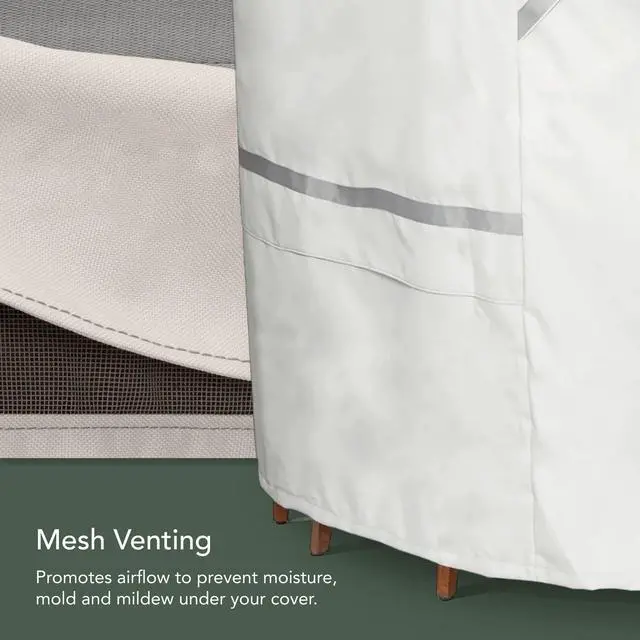 Alt view image 5 of 6 - Prestige Outdoor Stacking Chair Cover Heavy-Duty Polyester Patio Chair Protector, Water-Resistant, Drawcord Hem, Mesh Vents, Fits Most Garden & Deck Chairs, 28W x 34D x 52H, Stone
