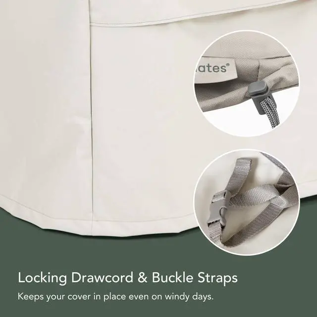 Alt view image 6 of 6 - Prestige Outdoor Stacking Chair Cover Heavy-Duty Polyester Patio Chair Protector, Water-Resistant, Drawcord Hem, Mesh Vents, Fits Most Garden & Deck Chairs, 28W x 34D x 52H, Stone