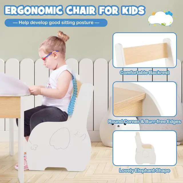 Alt view image 6 of 6 - Kids Table and Chair Set, 4-in-1 Children Wooden Activity Table and 2 Chairs for Art Craft, Reversible Blackboard, 3 PCS Toddler Furniture with Storage, Gift for Boys Girls (Natural)