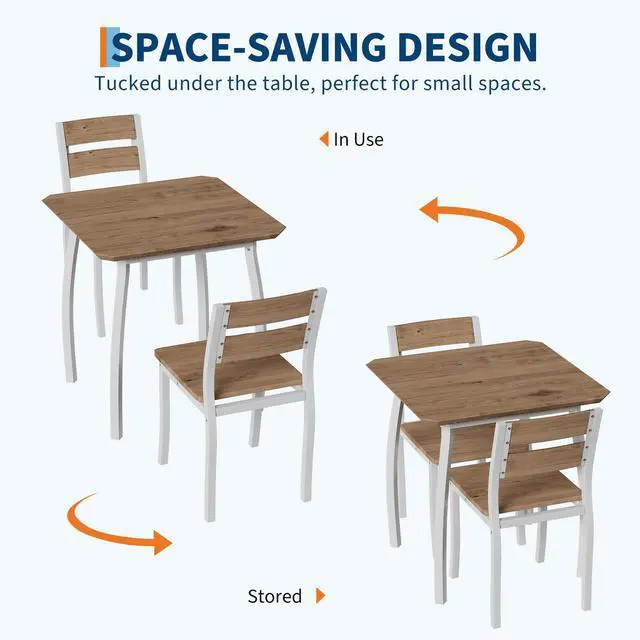 Alt view image 3 of 6 - Square Dining Table Set for 2,3-Piece Kitchen Table Set,Farmhouse Compact Kitchen Table with 2 Upholstered Chairs & Metal Frame, Perfect for Small Spaces, Kitchens & Dining Rooms(White)