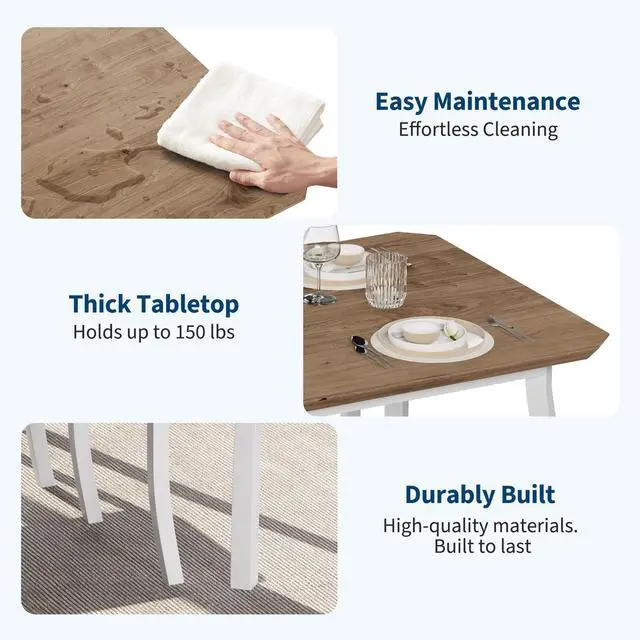 Alt view image 4 of 6 - Square Dining Table Set for 2,3-Piece Kitchen Table Set,Farmhouse Compact Kitchen Table with 2 Upholstered Chairs & Metal Frame, Perfect for Small Spaces, Kitchens & Dining Rooms(White)