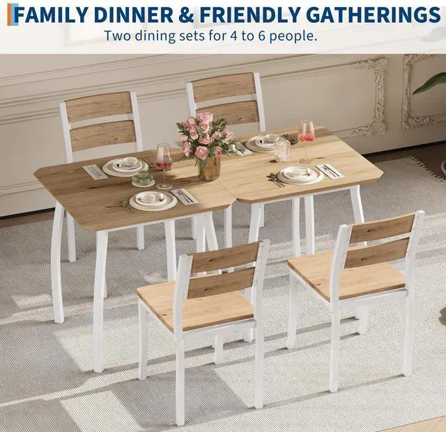 Alt view image 5 of 6 - Square Dining Table Set for 2,3-Piece Kitchen Table Set,Farmhouse Compact Kitchen Table with 2 Upholstered Chairs & Metal Frame, Perfect for Small Spaces, Kitchens & Dining Rooms(White)
