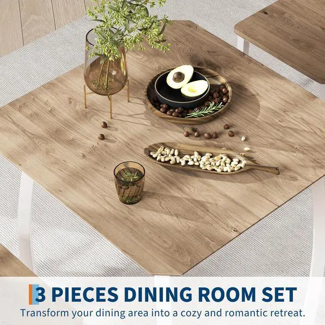 Alt view image 6 of 6 - Square Dining Table Set for 2,3-Piece Kitchen Table Set,Farmhouse Compact Kitchen Table with 2 Upholstered Chairs & Metal Frame, Perfect for Small Spaces, Kitchens & Dining Rooms(White)