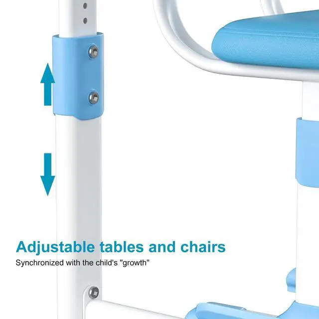 Alt view image 6 of 6 - Kids Desk and Chair Set School Desk| Height Adjustable Study Table with Book Stand & Foot Pedal, Ergonomic Children's Desks with Sitting Corrector for School Homework (Pink/Blue) (Pink)