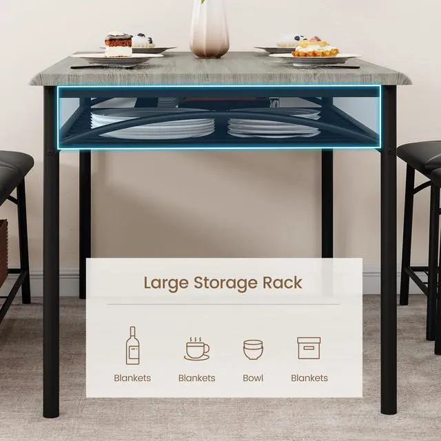 Alt view image 6 of 6 - Dining Table Set for 4, Kitchen Table Set with 2 Chairs and 1 Bench, Modern Metal Frame Dining Furniture Set with Storage Rack for Small Space, Apartment, Restaurant