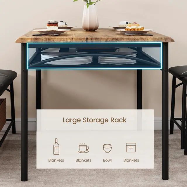 Alt view image 6 of 6 - Dining Table Set for 4, Kitchen Table Set with 2 Chairs and 1 Bench, Modern Metal Frame Dining Furniture Set with Storage Rack for Small Space, Apartment, Restaurant