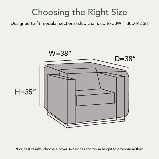 Alt view image 2 of 6 - Modular Sectional Club Chair Cover - Heavy-Duty Polyester, Weather Resistant, Drawcord Hem, Seating and Chair Covers, 38W x 38D x 35H, Ripstop Grey