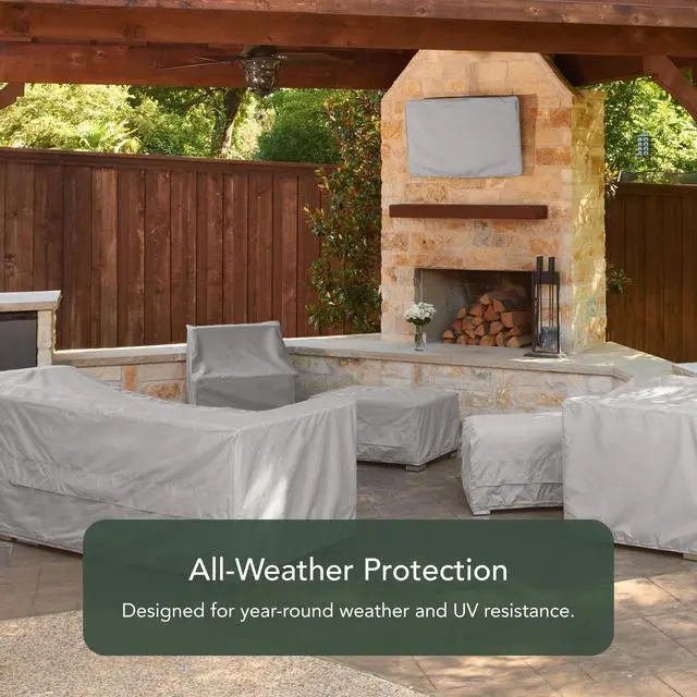Alt view image 3 of 6 - Modular Sectional Club Chair Cover - Heavy-Duty Polyester, Weather Resistant, Drawcord Hem, Seating and Chair Covers, 38W x 38D x 35H, Ripstop Grey