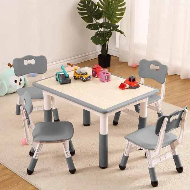 Main image of Modern Kids Table and 4 Chair Set,31.5" Height Adjustable Toddler Table and Chairs Set with Non-Slip Table Legs&Organizer Graffiti Desktop,Preschool Activity Art Craft Table for 4(Gray)