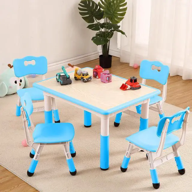 Main image of Modern Kids Table and 4 Chair Set,31.5" Height Adjustable Toddler Table and Chairs Set with Non-Slip Table Legs&Organizer Graffiti Desktop,Preschool Activity Art Craft Table for 4(Blue)