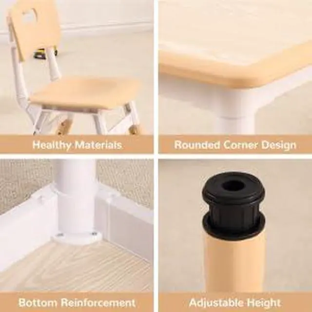 Alt view image 4 of 6 - Modern Kids Table and 4 Chair Set,31.5"Height Adjustable Toddler Table and 4 Chairs Set With Non-Slip Desk Legs&Organizer Graffiti Desktop,Preschool Activity Kids Table Set for Ages 2-10(Kakhi)