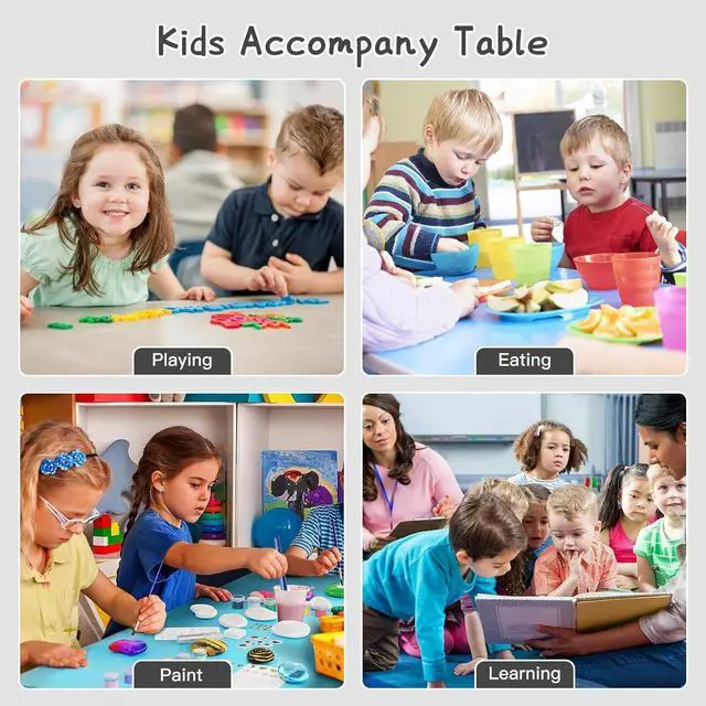 Alt view image 5 of 6 - Modern Kids Table and 4 Chair Set,31.5"Height Adjustable Toddler Table and 4 Chairs Set With Non-Slip Desk Legs&Organizer Graffiti Desktop,Preschool Activity Kids Table Set for Ages 2-10(Kakhi)