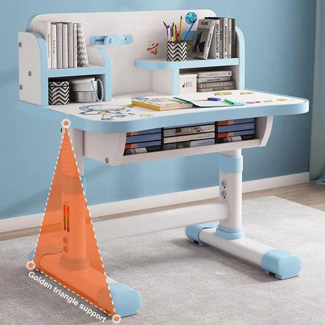 Alt view image 6 of 6 - Kids Desk Chair Set, Children Table and Chair Set Multi Functional Widened Desktop with Tilt Book Stand Drawer Cartoon Pattern Height Adjustable School Study Desk Set for Boys Girls Pink