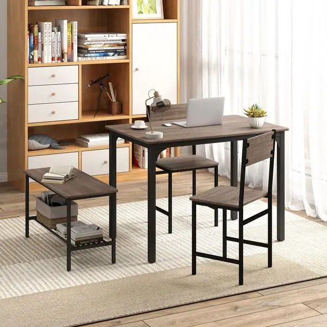 Alt view image 4 of 6 - Rectangular Dining Table Set for 4, Space Saving Kitchen Table with Bench and Chairs, Bench Seat with Storage Rack, 4 Pieces Dinette Table Set for Small Spaces, Apartment, Restaurant