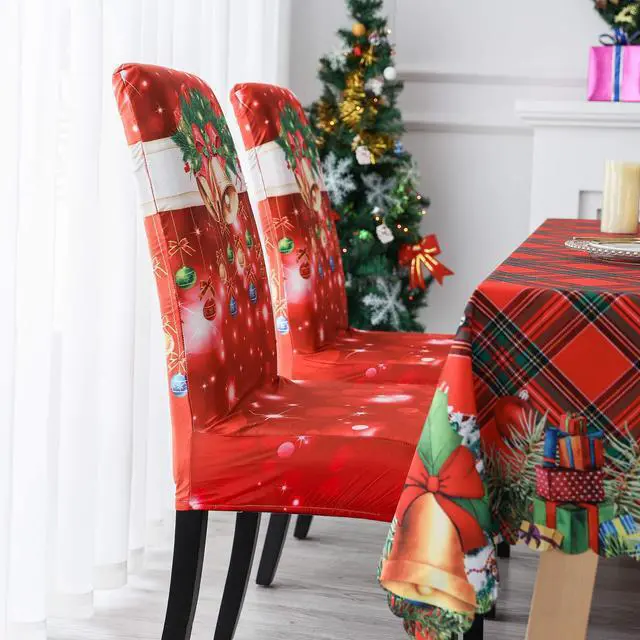 Alt view image 2 of 6 - Dining Room Chair Covers Slipcovers Set - Spandex Super Fit Stretch Removable Washable Kitchen Parsons Chair Covers Protector for Dining Room - Christmas Xmas (Color-01, 8 Pack)