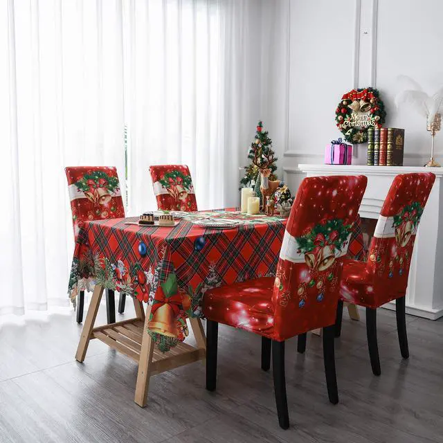 Alt view image 3 of 6 - Dining Room Chair Covers Slipcovers Set - Spandex Super Fit Stretch Removable Washable Kitchen Parsons Chair Covers Protector for Dining Room - Christmas Xmas (Color-01, 8 Pack)