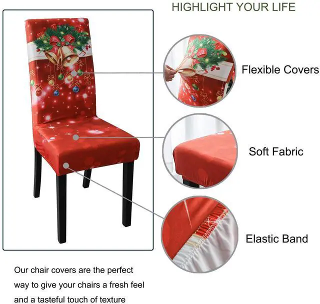 Alt view image 4 of 6 - Dining Room Chair Covers Slipcovers Set - Spandex Super Fit Stretch Removable Washable Kitchen Parsons Chair Covers Protector for Dining Room - Christmas Xmas (Color-01, 8 Pack)