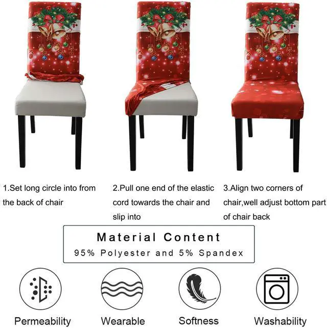 Alt view image 5 of 6 - Dining Room Chair Covers Slipcovers Set - Spandex Super Fit Stretch Removable Washable Kitchen Parsons Chair Covers Protector for Dining Room - Christmas Xmas (Color-01, 8 Pack)