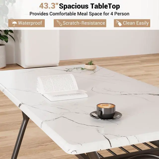 Alt view image 3 of 6 - Dining Table Set for 4, Kitchen Table and Chairs Set of 4 with Boucle Chairs, Small Kitchen Table Set for 4, Modern Rectangular Dining Table with Storage Rack for Small Space, Apartment, Restaurant