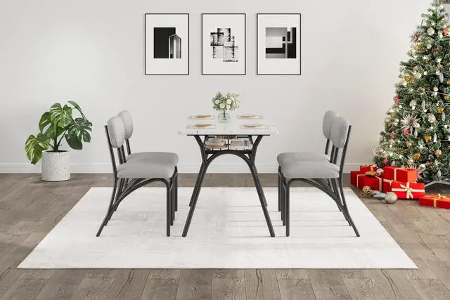 Alt view image 2 of 6 - Dining Table Set for 4, Kitchen Table and Chairs Set of 4 with Boucle Chairs, Small Kitchen Table Set for 4, Modern Rectangular Dining Table with Storage Rack for Small Space, Apartment, Restaurant