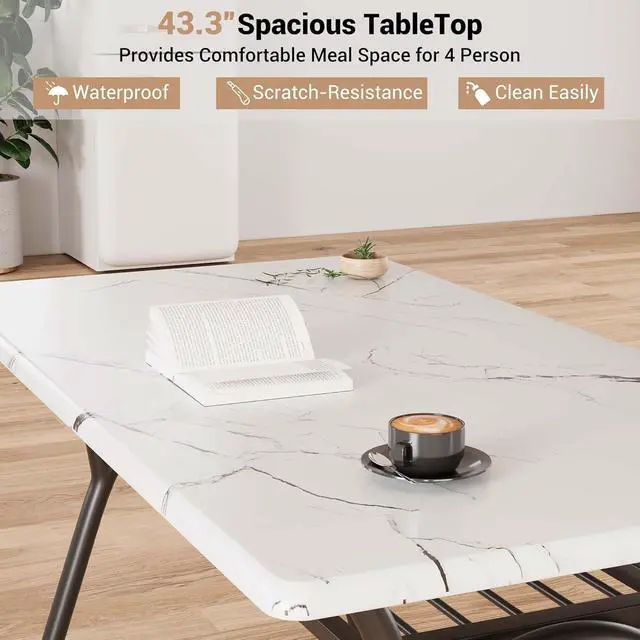 Alt view image 4 of 6 - Dining Table Set for 4, Kitchen Table and Chairs Set of 4 with Boucle Chairs, Small Kitchen Table Set for 4, Modern Rectangular Dining Table with Storage Rack for Small Space, Apartment, Restaurant