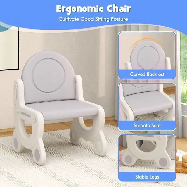 Alt view image 5 of 6 - Kids Table and Chair Set, Plastic Children Activity Table and Chair w/Graffiti Desktop, Storage, Markers & Eraser, Toddler Table and Chair Set for Daycare Playroom Classroom (Gray)