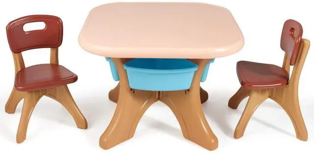Main image of Kids Table and Chair Set with Storage Bin, 3 Piece Activity Table Set with 2 Chairs for Toddler, Children Art Crafts Study Desk for Reading, Drawing, Painting (Coffee)