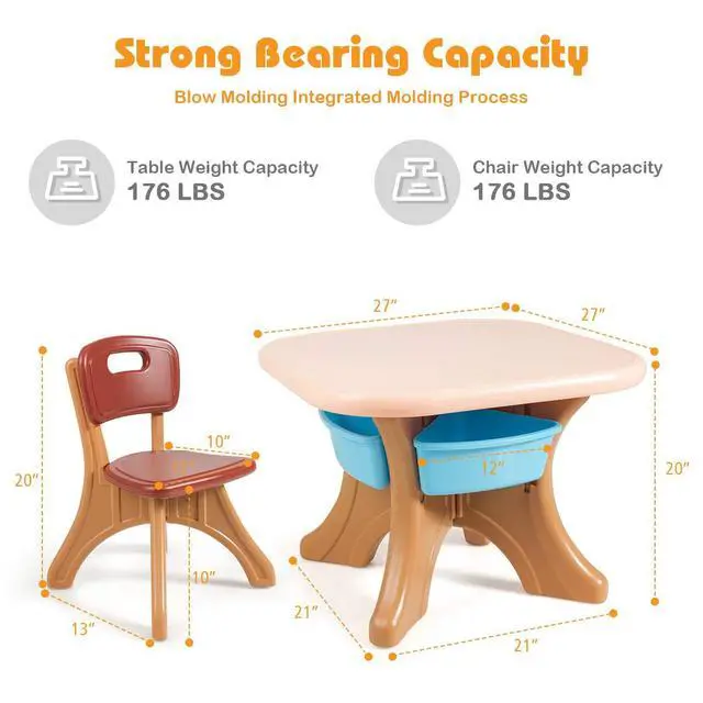 Alt view image 6 of 6 - Kids Table and Chair Set with Storage Bin, 3 Piece Activity Table Set with 2 Chairs for Toddler, Children Art Crafts Study Desk for Reading, Drawing, Painting (Coffee)