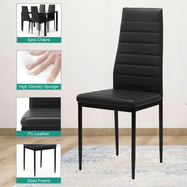 Alt view image 4 of 6 - 5 Piece Dining Room Table Set for 4, Dining Table Set with Tempered Glass Table Top and 4 Faux Leather Chairs for Small Spaces Kitchen, Black