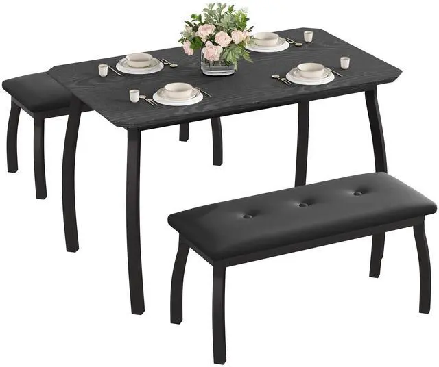 Main image of Dining Table Set for 4, Rectangular Wood Kitchen Table with 2 Upholstered Chairs, Modern Farmhouse Dining Set for Small Spaces, for Kitchen Room and Small Spaces (Black)