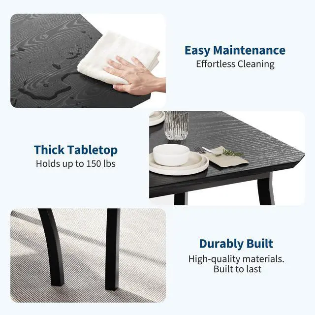 Alt view image 4 of 6 - Dining Table Set for 4, Rectangular Wood Kitchen Table with 2 Upholstered Chairs, Modern Farmhouse Dining Set for Small Spaces, for Kitchen Room and Small Spaces (Black)