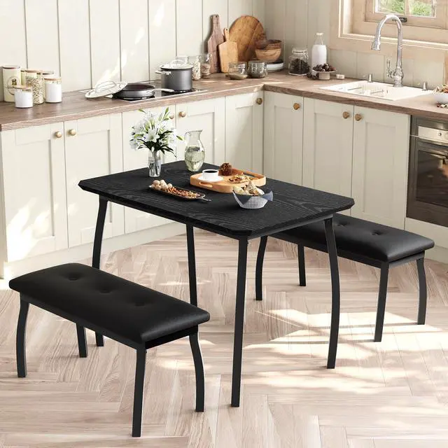 Alt view image 5 of 6 - Dining Table Set for 4, Rectangular Wood Kitchen Table with 2 Upholstered Chairs, Modern Farmhouse Dining Set for Small Spaces, for Kitchen Room and Small Spaces (Black)