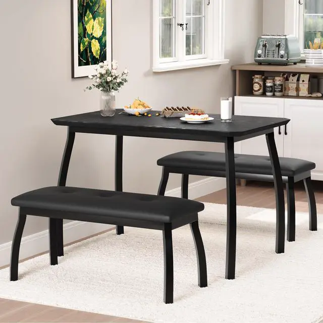 Alt view image 6 of 6 - Dining Table Set for 4, Rectangular Wood Kitchen Table with 2 Upholstered Chairs, Modern Farmhouse Dining Set for Small Spaces, for Kitchen Room and Small Spaces (Black)