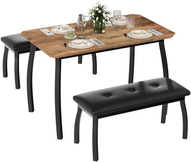 Main image of Dining Table Set for 4, Rectangular Wood Kitchen Table with 2 Upholstered Chairs, Modern Farmhouse Dining Set for Small Spaces, for Kitchen Room and Small Spaces (Brown)
